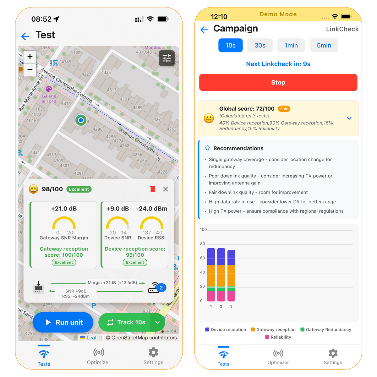 Loptimizer LoRaWAN field tester and battery optimizer